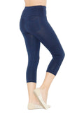 Capri 3/4 Damen Leggings  Baumwolle Hose hoher Bund mit Taschen