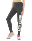 Lange Leggings Schrift Druck WORK OUT Leggins lang Baumwolle Fitness Hose