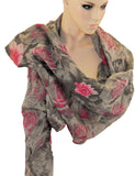 Schal Tuch Blumen Muster Halstuch Rundschal Seide Baumwolle 2m lang Umhängetuch