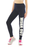 Lange Leggings Schrift Druck WORK OUT Leggins lang Baumwolle Fitness Hose