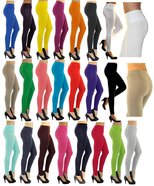 Damen Leggings Leggins lang hoher Bund blickdicht Baumwolle