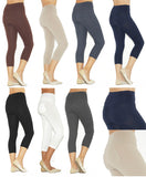 Capri 3/4 Damen Leggings  Baumwolle Hose hoher Bund mit Taschen