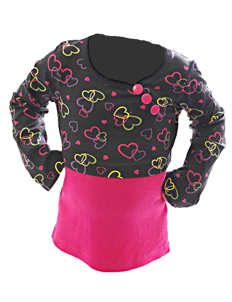 Kinder Mädchen Shirt Langarm Pullover Pulli Herz Muster Knopfleiste