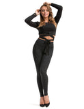 Damen Leggings lang hoher Bund Hose Muster gekämmte Baumwolle