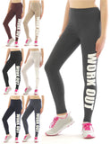 Lange Leggings Schrift Druck WORK OUT Leggins lang Baumwolle Fitness Hose
