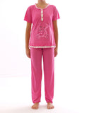 Damen Pyjama Schlafanzug Top Shirt Kurzarm lange Hose Motiv 220