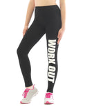 Lange Leggings Schrift Druck WORK OUT Leggins lang Baumwolle Fitness Hose