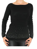 Pullover Glitzer Nieten Top Strick Shirt Bluse Langarm 1506
