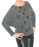 Pullover Strick Pulli Sterne Fledermausärmel Top leicht Wolle
