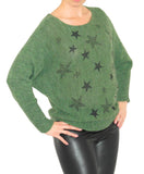 Pullover Strick Pulli Sterne Fledermausärmel Top leicht Wolle
