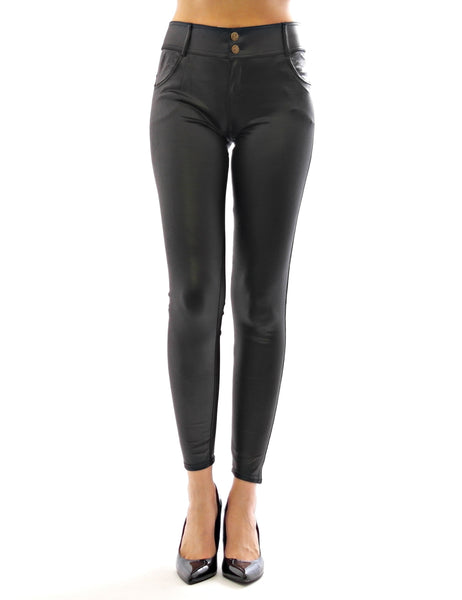 Leggings lang Glanz-Matt Hose Treggings Hüftbund Kunstleder Optik 707