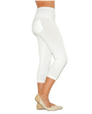 Capri 3/4 Damen Leggings  Baumwolle Hose hoher Bund mit Taschen