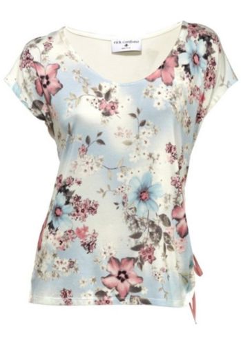 Rick Cardona Druckshirt T-Shirt Blumen Print Bluse Tunika sand Gr. 36 009859