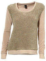 B.C. Sweatshirt Pullover flauschiger Teddy-Besatz Fleece wollweiss Gr 46 100220