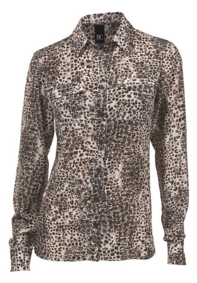 B.C. Damen Druckbluse Bluse Langarm Shirt Hemd Knopfleiste beige Gr. 36 107135