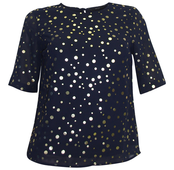 Vero Moda Damen Blusen-Shirt dunkelblau mit goldenen Punkten kurzarm 12826233