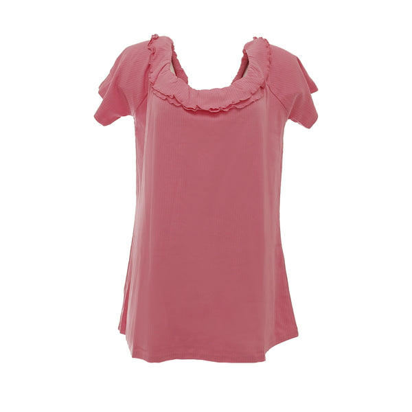 Angel of Style Damen Carmen-Shirt mit Volant Kurzarm pink Gr. 46 15210361