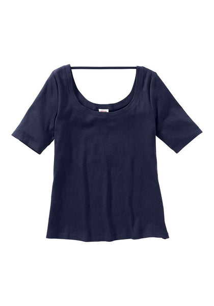 Sheego Damen Shirt Bändchen kurzarm Bluse Tunika T-Shirt marine 170488