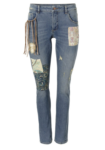 Mandarin Damen Jeans Hose Destroyed Stretch blue denim Gr. 34 198781