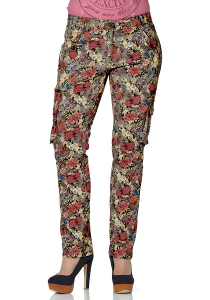 Amy Jones Jeans Cargohose Hose Cargo bedruckt Blumen-Muster Gr. 40 252180