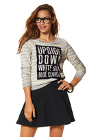 AJC Damen Sweatshirt Pullover Pulli Shirt langarm Streifen Print grau 364998
