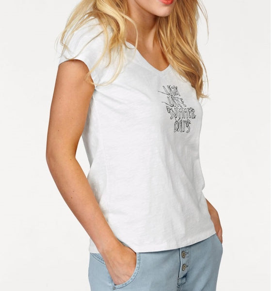 Sandwich Damen T-Shirt bedruckt kurzarm Bluse Top Tunika weiss 375739
