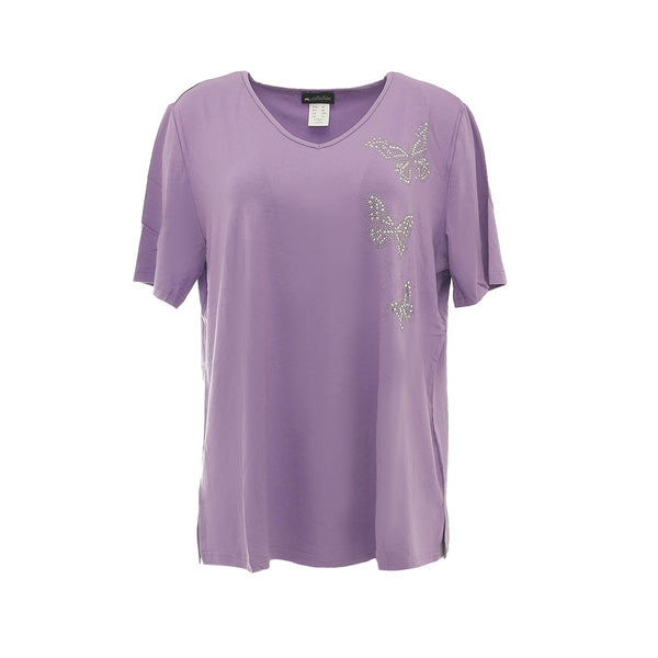 m. collection Damen T-Shirt kurzarm lila m. Nieten Schmetterl. 38750749 Gr. 46