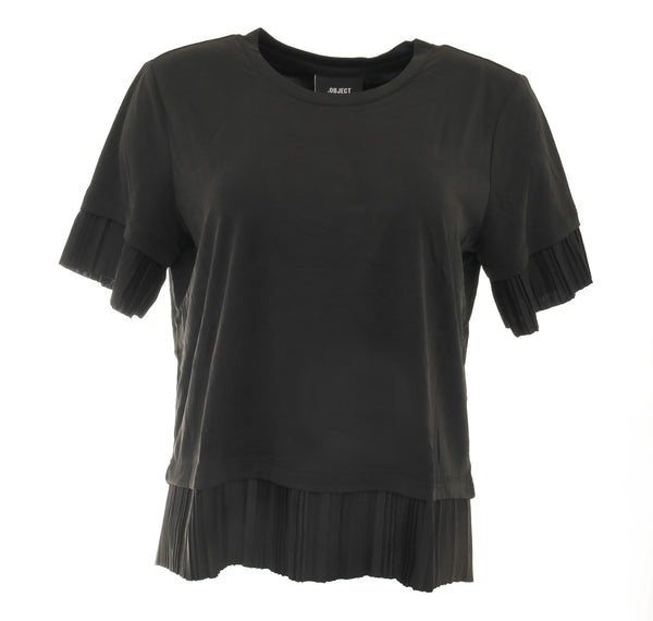 OBJECT Damen T-Shirt mit Plissee kurzarm schwarz 396380-M