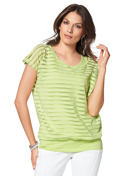 Vivance Damen 2-in-1 Shirt Top Bluse Tunika Streifen grün Gr. 38 416463