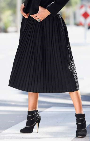 Damen Jersey Plisseerock Rock Skirt Plissee Stretch schwarz Gr. 40 472602