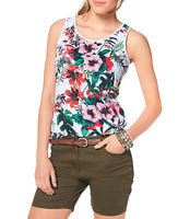 Aniston Damen Top Shirt ärmellos Tanktop Blumen-Print weiß Gr. 38 492059