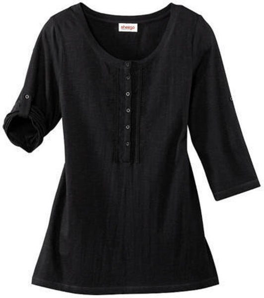 Sheego Damen Shirt 3/4 Arm Tunika Bluse Top T-Shirt schwarz Gr. 40 42 555252