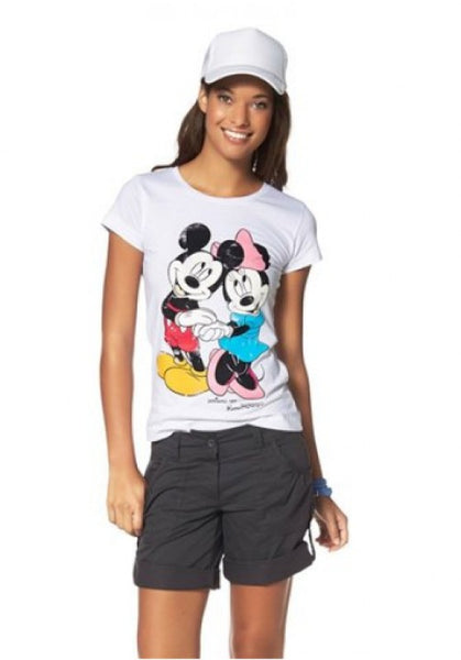 Disney Damen T-Shirt Micky Maus kurzarm Shirt Top weiß Gr. 34 633304