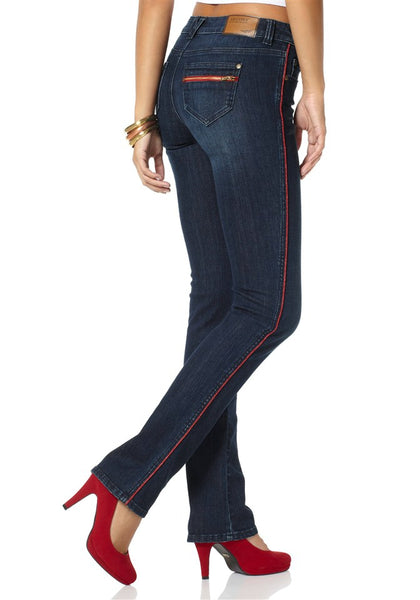 Arizona Damen Jeans Paspel Jeanshose Hose Stretch dunkelblau 648132