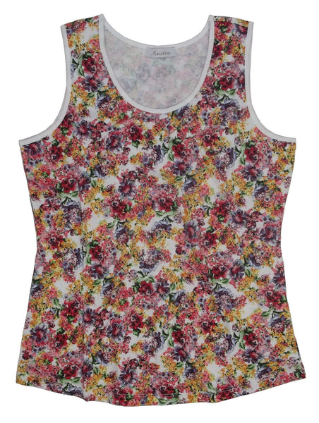 Aniston Damen Top Shirt ärmellos Blumen-Muster Print Tanktop bunt 684842