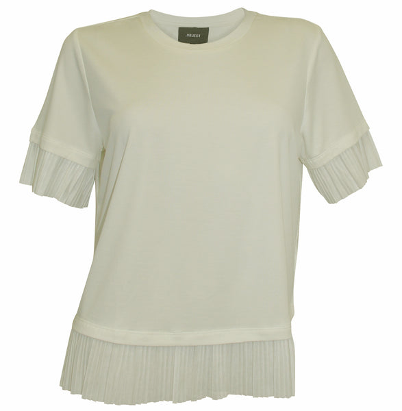 OBJECT Damen T-Shirt mit Plissee weiß 697492