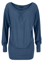 Melrose Damen Shirt Strassärmel Pullover langarm Bluse Tunika blau Gr 34 703113