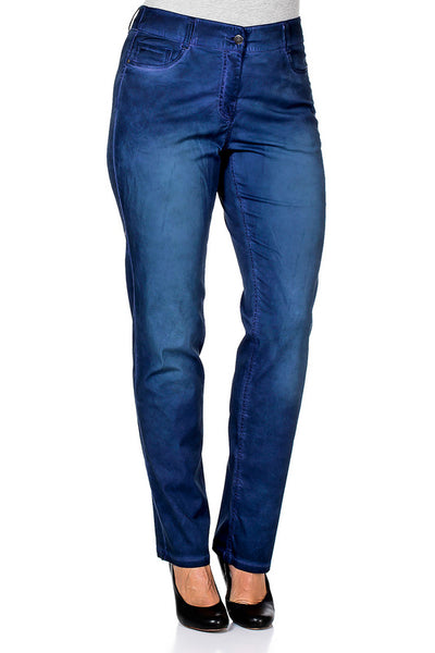 Sheego Damen Hose Jeans Chino Stretch Batik blau Langgröße 112 792722