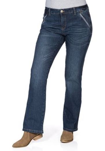 Sheego Damen Stretch Jeans Hose Bootcut dunkelblau denim Langgröße 104 852725