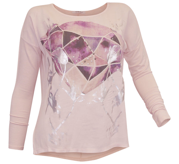 Zabaione Damen Langarm-Shirt mit Nieten/Muster rosa 895655 Gr. S