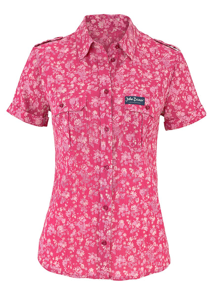 John Baner Damen Bluse Hemd kurzarm Shirt Blumen-Muster pink 918738