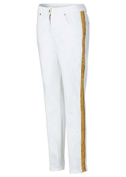Bodyflirt Damen Hose Jeans Chino Stretch Pailletten gold weiss 919618