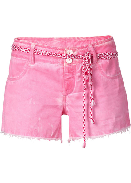 Rainbow Shorts Hot Pants kurze Hose Bermuda Fransen Bindegürtel pink 34 938716