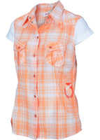 Damen Karo Hemd Apricose Bluse ohne Arm T- Shirt Tunika Top 951754