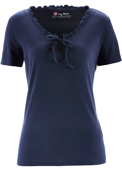 BPC Damen Shirt Rib-Jersey T-Shirt Bluse Top Tunika dunkelblau Gr. 32/34 963747