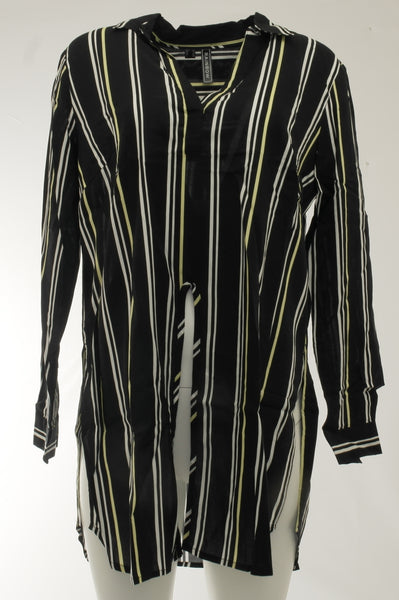 RAINBOW Damen-Blusenshirt langarm schwarz mit Streifen