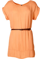 Rainbow Damen Long-Tunika mit Gürtel Shirt Bluse aprikose Gr. 38 971837