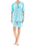 Damen Pyjama Schlafanzug Top Shirt Kurzarm kurze Shorts Motiv MKM-YH