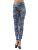 Damen Leggings lang hoher Bund Hose blickdicht Jeans-Muster Leggins