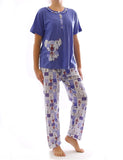 Damen Pyjama Schlafanzug Top Shirt Kurzarm lange Hose Motiv 6508